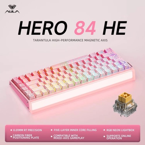 [새상품] AULA HERO 84 HE 마그네틱 자축 게이밍 키보드 핑크 사이드프린트
