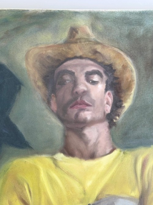 뉴욕 화가 MAX Ginsburg 카우보이 모자 유화 그림